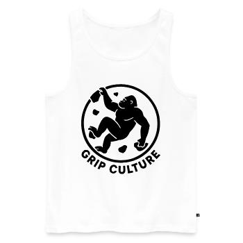 Grip Culture Gorilla: Minimalist Boulder Logo - Männer Premium Bio Tank Top - Weiß - Vorne - AI Model Male 178 light (178cm)