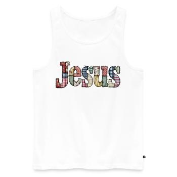 Patchwork Jesus Schriftzug - Männer Premium Bio Tank Top - Weiß - Vorne - AI Model Male 178 light (178cm)