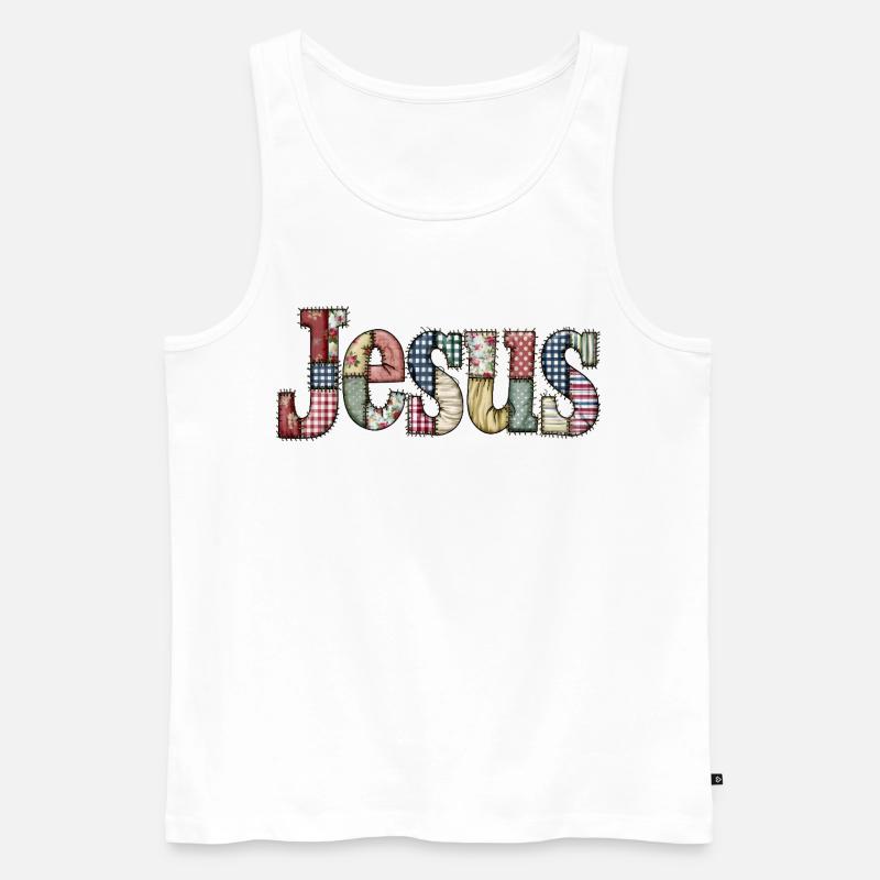 Lettrage Jésus en patchwork - Débardeur bio Premium Homme - blanc