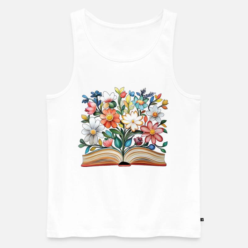 Buch mit Blumen - Männer Premium Bio Tank Top - Weiß