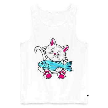 Kleine Katze und Blauer Fisch - Männer Premium Bio Tank Top - Weiß - Vorne - AI Model Male 178 light (178cm)
