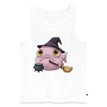 Poisson-Blobfish Drôle - Chapeau de Sorcière et Chaudron Magique - Débardeur bio Premium Homme - blanc - Devant - Michal (187cm)