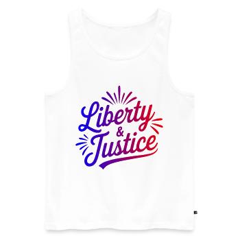 Liberty & Justice Druckmotiv - Männer Premium Bio Tank Top - Weiß - Vorne - AI Model Male 178 light (178cm)