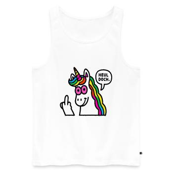 Regenbogen Unicorn Mittelfinger - Männer Premium Bio Tank Top - Weiß - Vorne - Michal (187cm)