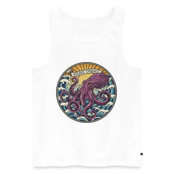 Pieuvre Kraken Vintage Ocean Embrace Badge - Débardeur bio Premium Homme - blanc - Devant - Michal (187cm)
