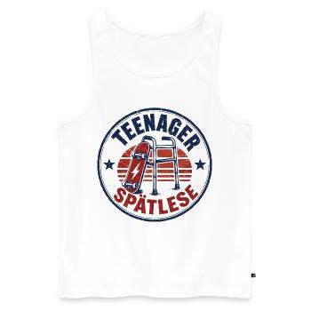 Teenager Spätlese Skatebadge - Männer Premium Bio Tank Top - Weiß - Vorne - Michal (187cm)