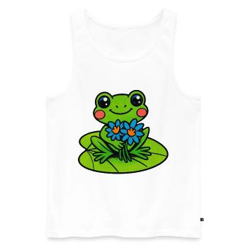 Grenouille joyeuse avec un bouquet de fleurs - Débardeur bio Premium Homme - blanc - Devant - Michal (187cm)
