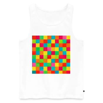 Lebendiges Regenbogen-Kariertes Raster - Männer Premium Bio Tank Top - Weiß - Vorne - Michal (187cm)