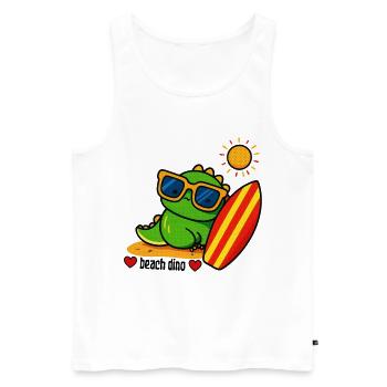 Dinosaure de plage avec planche de surf - Débardeur bio Premium Homme - blanc - Devant - Michal (187cm)