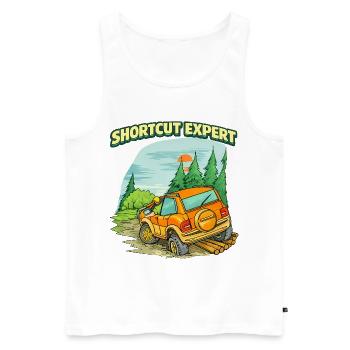 Shortcut-Experten für Retro-Offroad-Humor - Männer Premium Bio Tank Top - Weiß - Vorne - Michal (187cm)