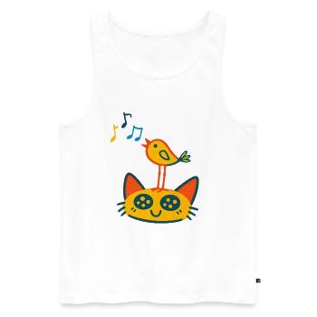 Oiseau chanteur sur chat - Débardeur bio Premium Homme - blanc - Devant - Michal (187cm)