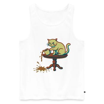 Le chat renverse la tasse - Débardeur bio Premium Homme - blanc - Devant - Michal (187cm)