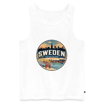 Insigne de voyage équestre Dala Retro Suédois - Débardeur bio Premium Homme - blanc - Devant - Michal (187cm)