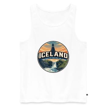 Insigne rétro de la cascade d’Islande en sable noir - Débardeur bio Premium Homme - blanc - Devant - Michal (187cm)