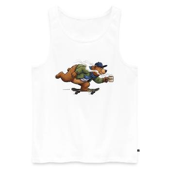 Skaterbär mit heißem Kaffee - Männer Premium Bio Tank Top - Weiß - Vorne - Michal (187cm)