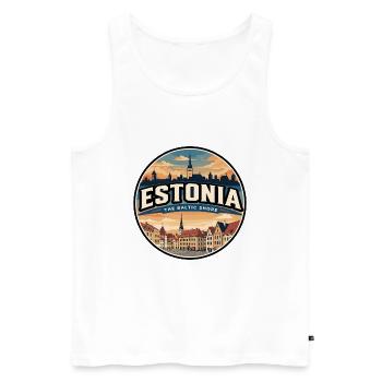 Écusson rétro de la vieille ville de Tallinn en Estonie - Débardeur bio Premium Homme - blanc - Devant - Michal (187cm)