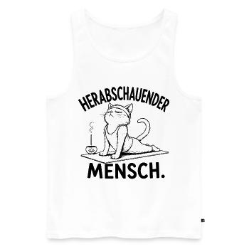 Herabschauender Mensch – Yoga Katze - Männer Premium Bio Tank Top - Weiß - Vorne - Michal (187cm)