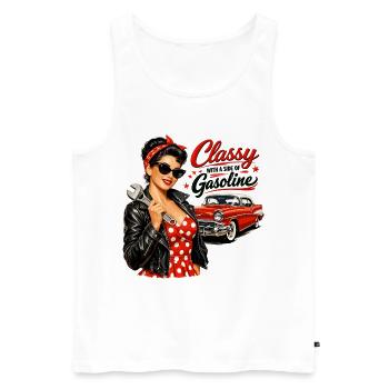 Pin-Up vintage : classe avec un peu d’essence - Débardeur bio Premium Homme - blanc - Devant - Michal (187cm)