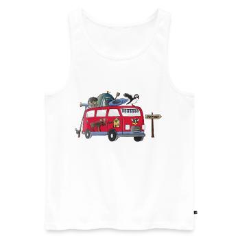 Vacances en camping en vanlife avec motif de camping-campeur en Norvège - Débardeur bio Premium Homme - blanc - Devant - Michal (187cm)