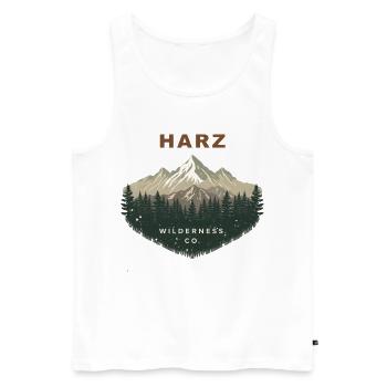 Harz Wilderness Co. | Vintage Mountain - Men's Premium Organic Tank Top - white - Front - Michal (187cm)