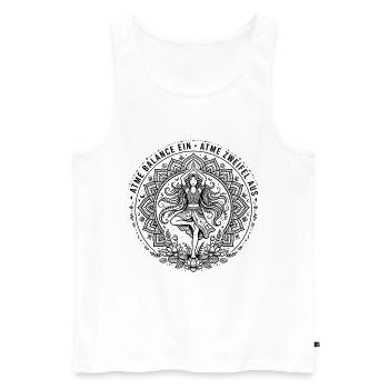 Atme Balance Ein Atme Zweifel Aus - Yoga Baum Pose - Männer Premium Bio Tank Top - Weiß - Vorne - Michal (187cm)