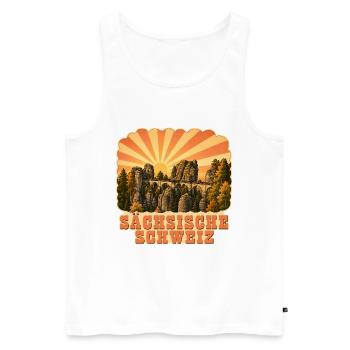 Sächsische Schweiz Bastei Sonnenaufgang - Männer Premium Bio Tank Top - Weiß - Vorne - Michal (187cm)