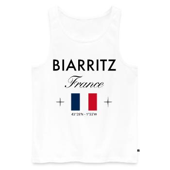 Biarritz France Coordinates Travel Souvenir - Men's Premium Organic Tank Top - white - Front - Michal (187cm)