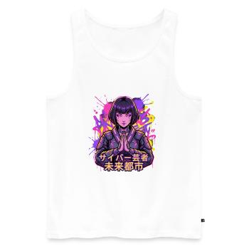 Cyber Geisha im Neonstadt - Männer Premium Bio Tank Top - Weiß - Vorne - Michal (187cm)
