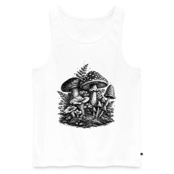 Linogravure vintage aux champignons forestiers - Débardeur bio Premium Homme - blanc - Devant - Michal (187cm)