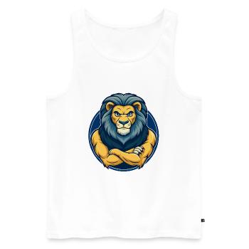 Lion Kawaii Mascotte Personnage de dessin animé Logo clipart - Débardeur bio Premium Homme - blanc - Devant - Michal (187cm)