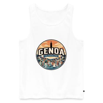 Badge de voyage rétro Genoa Porto Antico - Débardeur bio Premium Homme - blanc - Devant - Michal (187cm)