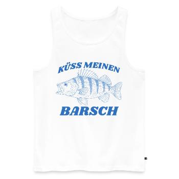 Küss meinen Barsch Vintage Retro lustiger Angler - Männer Premium Bio Tank Top - Weiß - Vorne - Michal (187cm)