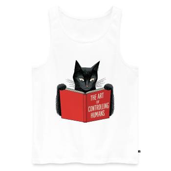 Chat noir lit livre rouge - Débardeur bio Premium Homme - blanc - Devant - Michal (187cm)