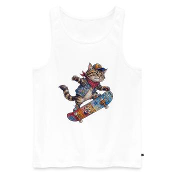 Coole Skater Katze Skateboard Design - Männer Premium Bio Tank Top - Weiß - Vorne - Michal (187cm)
