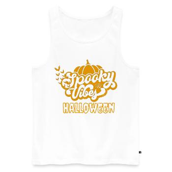 Spooky Vibes Halloween Kürbis Fledermaus Design - Männer Premium Bio Tank Top - Weiß - Vorne - Michal (187cm)