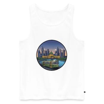 Melbourne City Skyline mit Vintage-Straßenbahn-Aufkleber - Männer Premium Bio Tank Top - Weiß - Vorne - Michal (187cm)