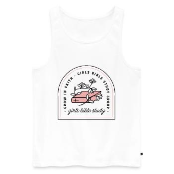 Mädchenbibelstunde - Männer Premium Bio Tank Top - Weiß - Vorne - Michal (187cm)
