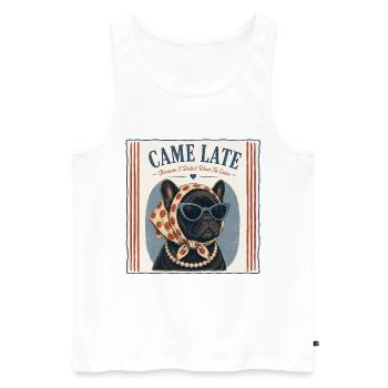French Bulldog I Came Late Retro Humor - Men's Premium Organic Tank Top - white - Front - Michal (187cm)