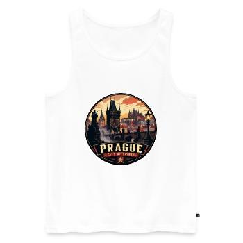 Emblème vintage de la ville de flèches de Prague - Débardeur bio Premium Homme - blanc - Devant - Michal (187cm)