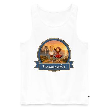 Kek & Ina en Normandie - Souvenir de France - Débardeur bio Premium Homme - blanc - Devant - Michal (187cm)