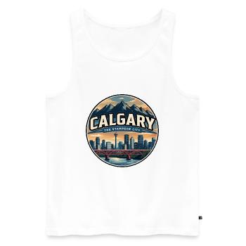 Badge de voyage rétro du pont de la paix de Calgary - Débardeur bio Premium Homme - blanc - Devant - Michal (187cm)