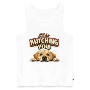 Labrador Retro Shirt - I'll be watching you - Men's Premium Organic Tank Top - white - Front - Michal (187cm)