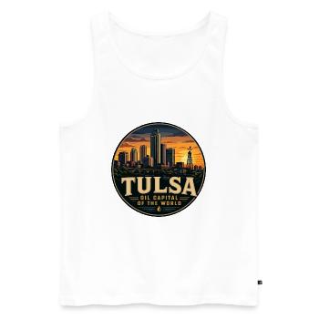 Insigne rétro de la capitale mondiale du pétrole de Tulsa - Débardeur bio Premium Homme - blanc - Devant - Michal (187cm)