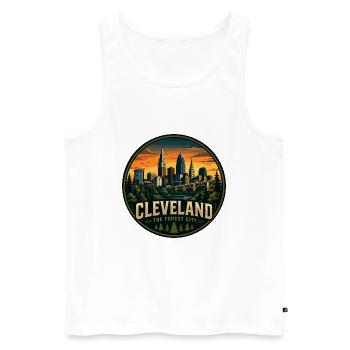 Badge rétro du coucher de soleil de Cleveland The Forest City - Débardeur bio Premium Homme - blanc - Devant - Michal (187cm)