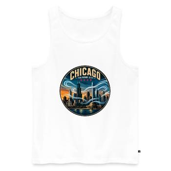 Emblème rétro de la skyline de Chicago The Windy City - Débardeur bio Premium Homme - blanc - Devant - Michal (187cm)