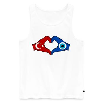 Drapeau de Nazar Turc Mains en forme de cœur - Débardeur bio Premium Homme - blanc - Devant - Michal (187cm)