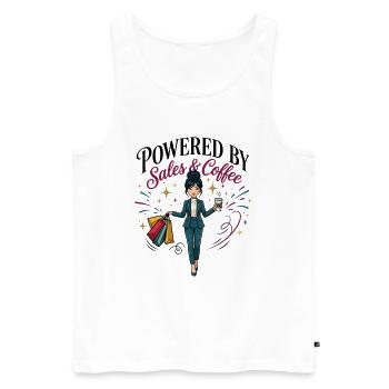 Powered By Sales and Coffee East AsianWoman - Men's Premium Organic Tank Top - white - Front - Michal (187cm)