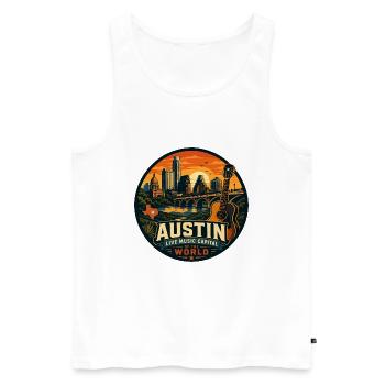 Emblème rétro de guitare de la capitale de la musique live à Austin - Débardeur bio Premium Homme - blanc - Devant - Michal (187cm)