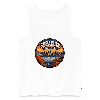 Syracuse : Le badge de la Skyline rétro des lacs de Salt City - Débardeur bio Premium Homme - blanc - Devant - Michal (187cm)