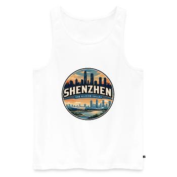 Emblème rétro de la skyline de la baie de Shenzhen - Débardeur bio Premium Homme - blanc - Devant - Michal (187cm)